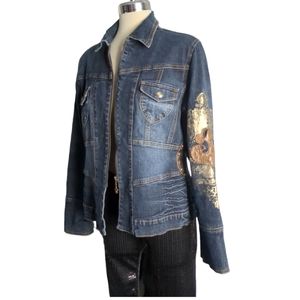 D G Dianna Fancy Blue Dennin Embellished Jacket Size M